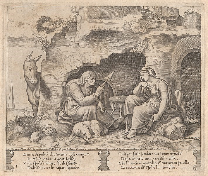 Lucio-asino ascolta la storia di Amore e Psiche
Stampa a intaglio, M. Coxie (1499-1592)
New York, Metropolitan Museum of Art
